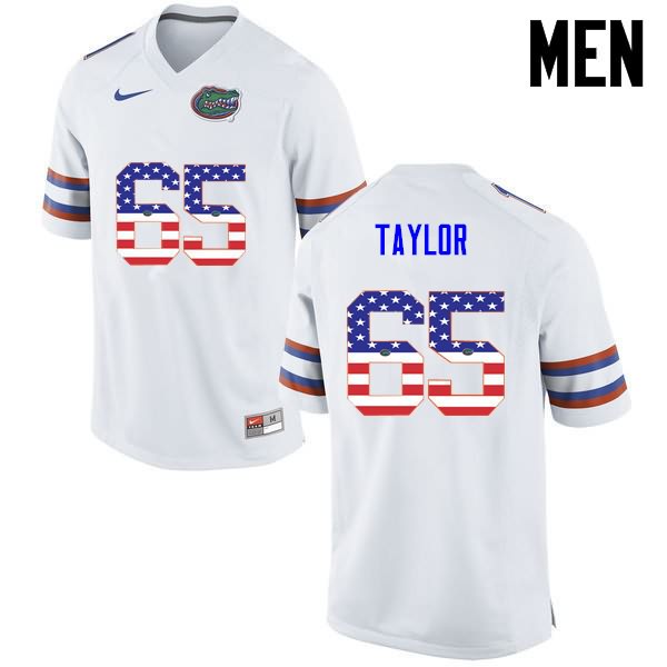 Men's NCAA Florida Gators Jawaan Taylor #65 Stitched Authentic USA Flag Fashion Nike White College Football Jersey HGF1565PC